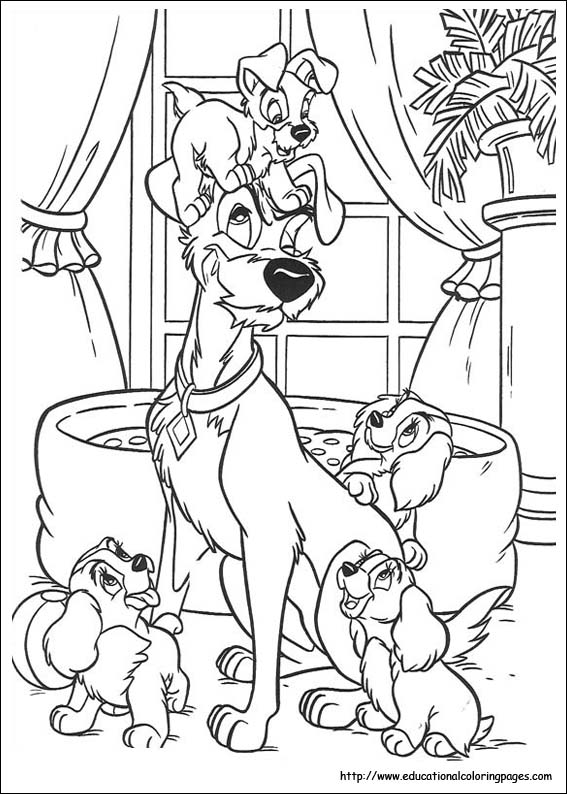 Lady And Tramp Coloring - Educational Fun Kids Coloring Pages and